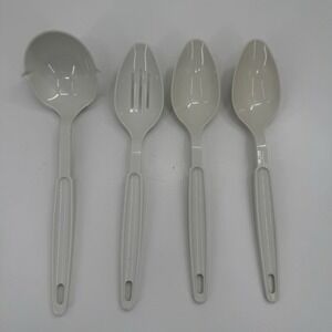 Vintage ECKO White Plastic Kitchen Utensil Set Ladle Slotted‎ Serving Spoons